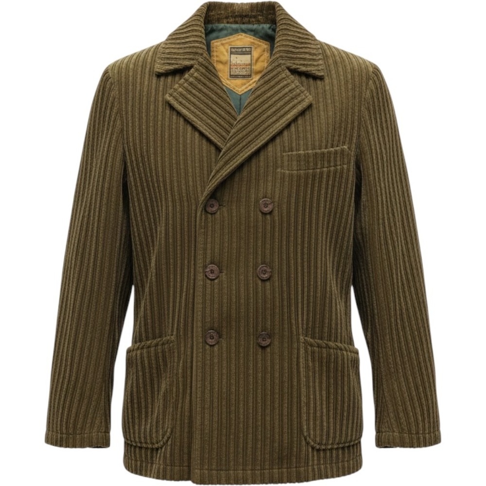 Mighty-Mac Vintage Corduroy Pea Coat Olive Green Mens Large Excellent condition
